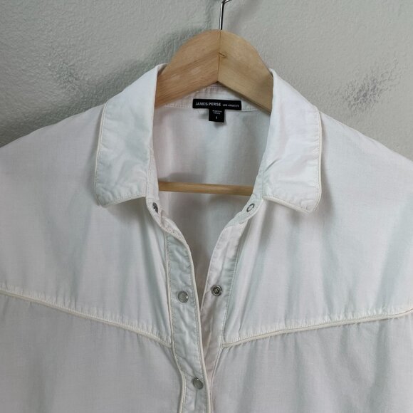 James Perse Womens Small White Pearl Snap Shirt Long Sleeve Blouse Western Top - Picture 7 of 11